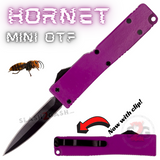 Double Edge Mini Out The Front Knife Black Blade with Clip Small Automatic Key Chain Knives - Purple Hornet