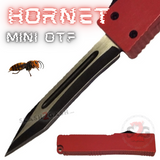 Red Mini OTF California Legal Out The Front Knife Small Automatic Switchblade Key Chain Knives - Hornet Recurve