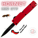 Double Edge Mini Out The Front Knife Black Blade with Clip Small Automatic Key Chain Knives - Red Hornet