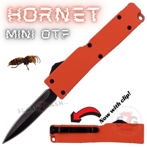 Keychain Mini OTF Knife Switchblade Dagger w/ Clip - Orange Hornet
