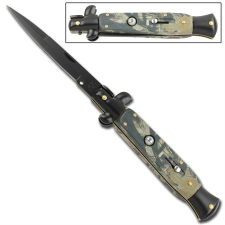 10" Mafia Italian Milano Stiletto Black Camo Handle Classic Automatic Knife