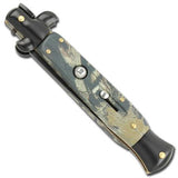 10" Mafia Italian Milano Stiletto Black Camo Handle Classic Automatic Knife