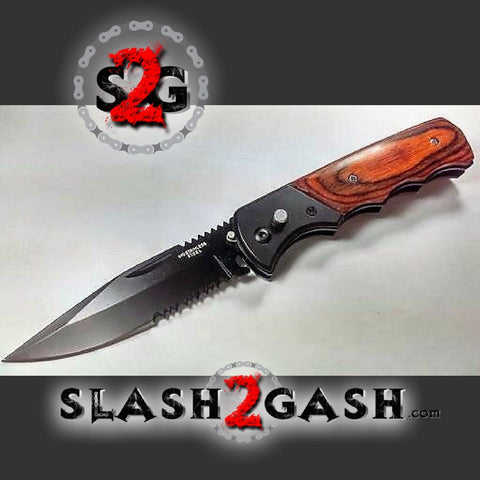 Intimidator Rosewood Tactical Grip Automatic Knife Serrated w/ Saftey Lock