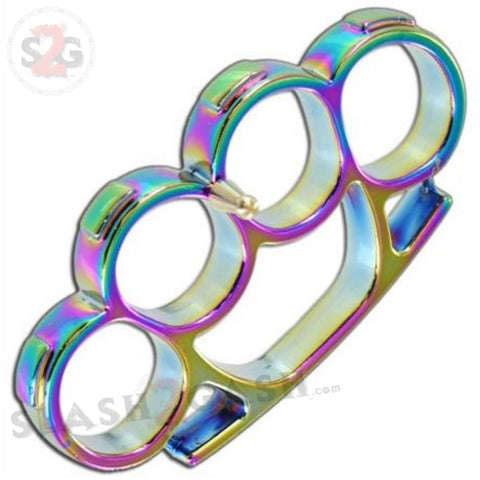 Iron Fist Knuckleduster Heavy Duty Buckle Paperweight - Titanium Rainbow Knuckles