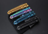 Tanto Butterfly Knife w/ Slight Curve Spring Latch 440C Mirror Finish - Chrome 5 colors
