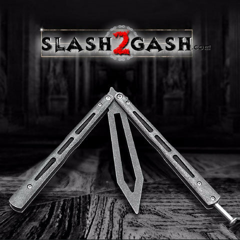 Stonewash Butterfly Knife TRAINER Balisong w/sheath Dull Spring Latch