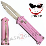 California Legal Mini Joker Knife Automatic Switchblade Knives - Pink Silver Blade