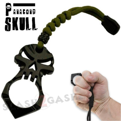 One Finger Punisher Skull Knuckle Paracord Self Defense Keychain - Black Jabber