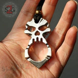 One Finger Punisher Skull Knuckle Paracord Self Defense Keychain - Silver