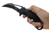 Karambit Claw Spring Assisted Folding Knife Stonewashed Serrated - Black G10 Combat Tactical Knives