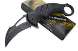 Karambit Claw Spring Assisted Folding Knife Stonewashed Serrated - Black G10 Combat Tactical Knives