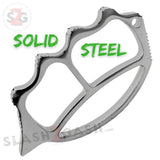 Hammer Fist Brass Knuckle Cruncher Steel Paper Weight w/ Spike - Silver Chrome large big thick