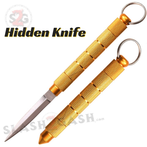 Kubotan Hidden Knife Gold Self Defense Stick Keychain w/ Dagger - Key Chain kubaton kobutan Ninja weapon