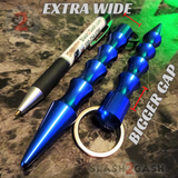 Wavy Kubotan Self Defense Stick Keychain Ninja Weapon - Blue Extra Wide Thick Kubaton Women Protection Martial Arts
