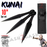 10" Black Naruto Kunai Throwing Knives 3 Pc Set w/ Ring Anime