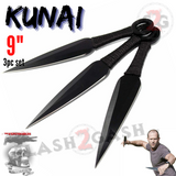 Naruto Kunai Throwing Knives Black w/ Ring and Sheath - 9" 3 Piece Set