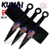 Punisher Skull Kunai Throwing Knives American Flag USA w/ Ring and Sheath - 6" 3 Piece Set