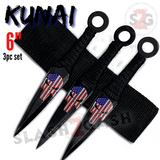6" Punisher Skull Black Kunai Throwing Knives American Flag - 3 Pc Set