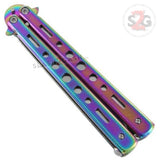 Hi-Tech Butterfly Knife Stainless Steel Cutout Balisong - Titanium Rainbow Plain