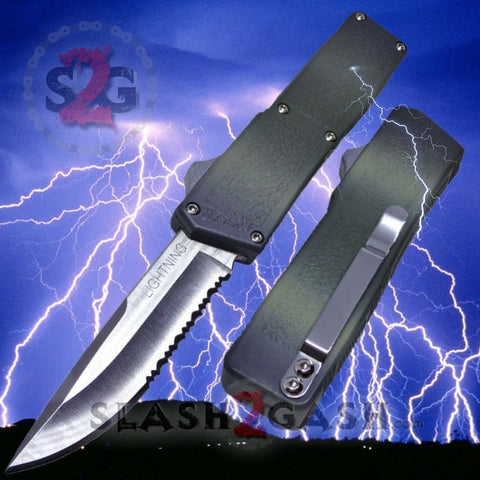 Lightning OTF Dual Action Camo Automatic Knife - Satin Serrated Camouflage
