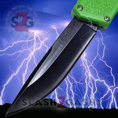 Lightning OTF Dual Action Green Automatic Knife - Tactical Plain Edge