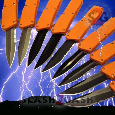 Lightning OTF Knife Dual Action Orange Automatic TAIWAN - 9 Blade Options