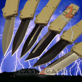 Lightning OTF Knife Dual Action Tan Switchblade - TAIWAN upgraded 6 Blades