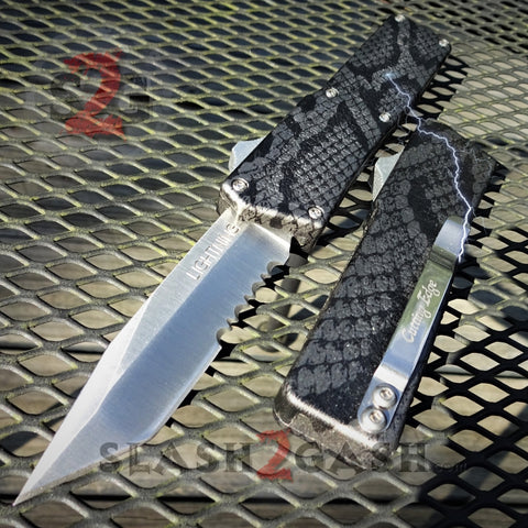 Snake Skin Lightning OTF Knife D/A Automatic Switchblade - Tanto Serrated