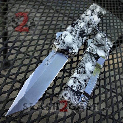 Zombie Skulls Lightning OTF Knife D/A Automatic Switchblade - Tanto Plain