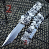 Lightning OTF Knife D/A Zombie Skulls Automatic Switchblade - Tanto Serrated