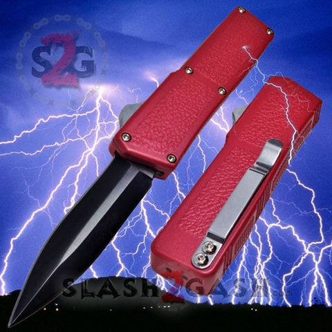 Lightning OTF Dual Action Red Automatic Knife - Tactical Double Edge
