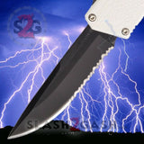 Lightning OTF Dual Action White Automatic Knife - Tactical Serrated Edge