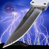 Lightning OTF Dual Action White Automatic Knife - Satin Plain Edge