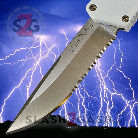 Lightning OTF Dual Action White Automatic Knife - Satin Serrated