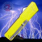 Lightning OTF Dual Action Yellow Automatic Knife - Tactical Serrated Edge
