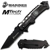 US Marines Knife Licensed Leatherneck Black Tactical Spring Assist Drop Point