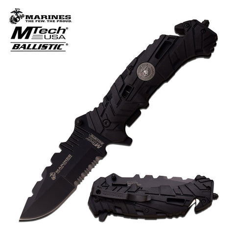 US Marines Knife Licensed Homefront Black Tactical Spring Assist Drop Point