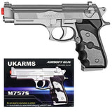UKARMS M9 Baretta Silver Plastic Airsoft Pistol Spring Powered BB Handgun M757S