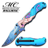 Fantasy Light Blue Mermaid Ocean View Spring Assisted Folding Knife