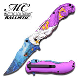 Fantasy Purple Mermaid Ocean View Spring Assisted Folding Knife