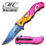 Fantasy Pink Mermaid Ocean View Spring Assisted Folding Knife