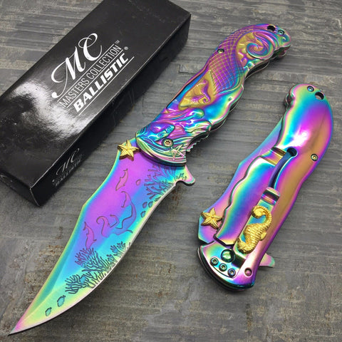 Fantasy Rainbow Coated 3D Sculpted Mermaid AO Collector Knife