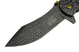 Dragon Ninja Stonewash Spring Assisted Knife 3D Engraved Scales Master