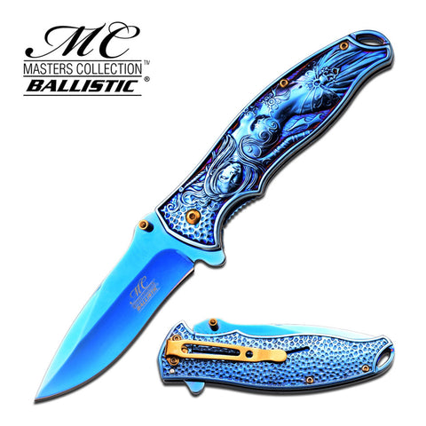 Fantasy Blue Titanium 3D Sculpted Woman Assist Open Collector Knife MC-A019BL