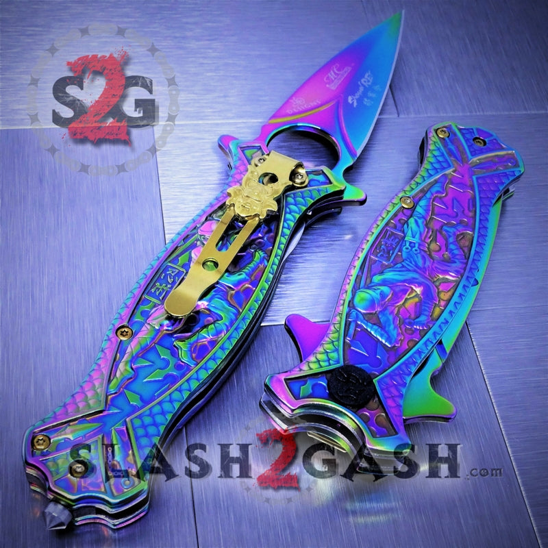 7.5 Rainbow Leaf Cute Knife Spring Assisted Open Blade -  in 2023