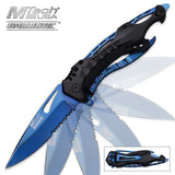 Black/Blue Spring Assisted Tactical Knife w/ Bottle Opener + Screwdriver