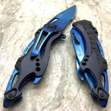 Black/Blue Spring Assisted Tactical Knife w/ Bottle Opener + Screwdriver