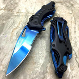 Black/Blue Spring Assisted Tactical Knife w/ Bottle Opener + Screwdriver