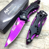 Black/Purple Spring Assisted Tactical Knife w/ Bottle Opener + Screwdriver