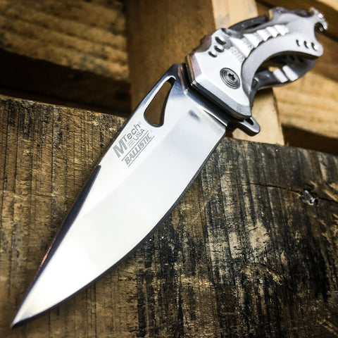 Chrome Silver Spring Assisted Tactical Knife w/ Bottle Opener + Screwdriver